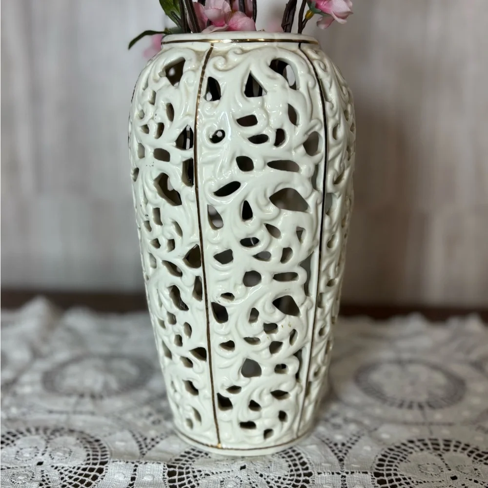Vintage Porcelain Vase with Gold Accents